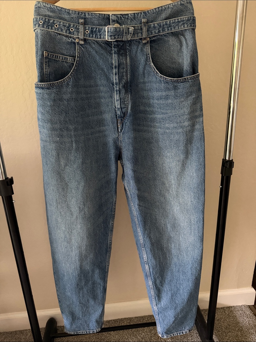 Isabel Marant Étoile Belted High Waisted Barrel Leg Jeans Medium Wash Size 10/FR - Picture 2 of 11